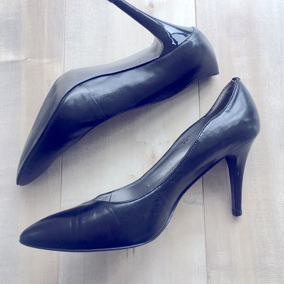 TAHARI - Black leather stilettos pointed toes 8.5 - Picture 3 of 8